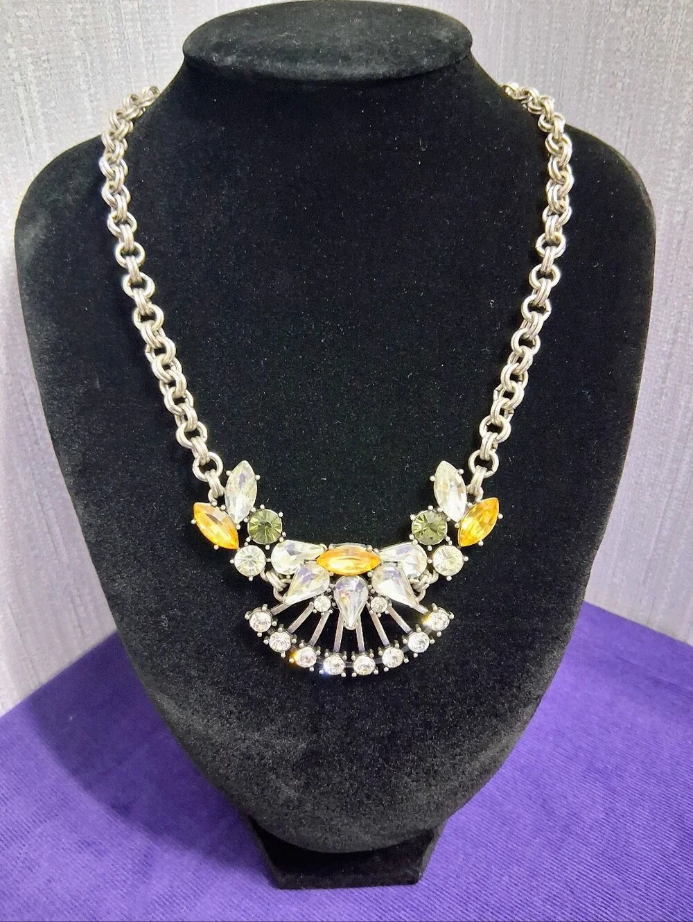 Vintage Banana Republic Lemon Lime Statement Necklace Acrylic Crystal Silvertone
